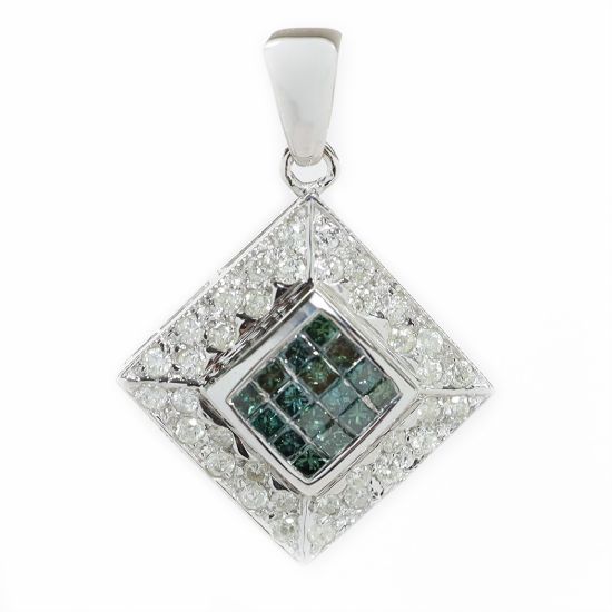 Picture of 14k White Gold Pavé Set White & Blue Diamond Pendant