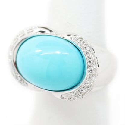 Picture of 18k White Gold Diamond & Oval Turquoise Ring
