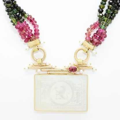 Picture of 14k Yellow Gold Tourmaline & Mother of Pearl Necklace