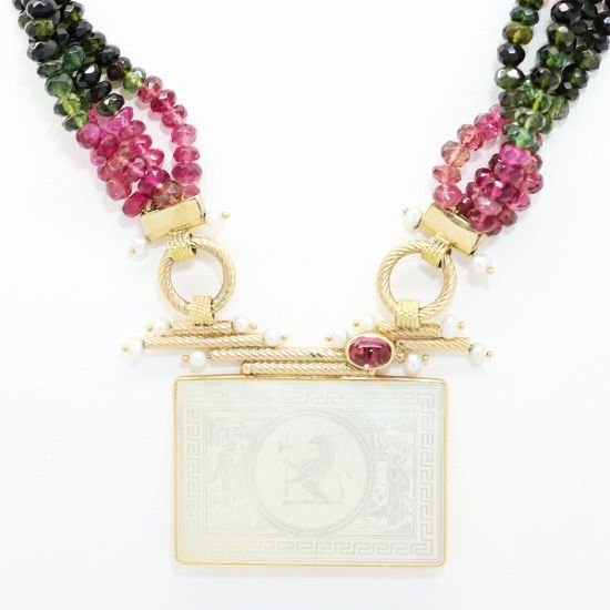Picture of 14k Yellow Gold Tourmaline & Mother of Pearl Necklace