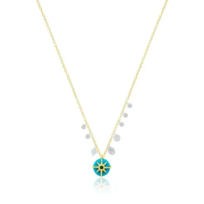 Picture of 14K Two Tone Gold Turquoise, Diamond & Emerald Celestial Necklace