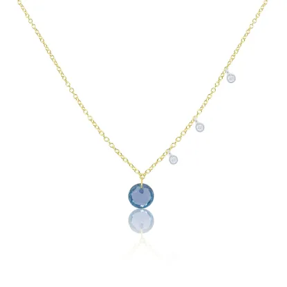 Picture of 14k Two Tone Gold Round Blue Sapphire & Diamond Bezel Charm Necklace