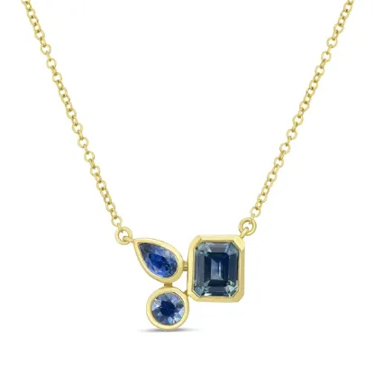 Picture of 14k Yellow Gold Trio  Bezel Montana Sapphire Necklace
