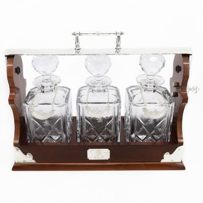 Picture of Vintage Lead Crystal Silver Plated Locking Tantalus with Three Decanters