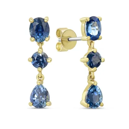 Picture of 14k Yellow Gold Mixed Montana Sapphire Drop Earrings