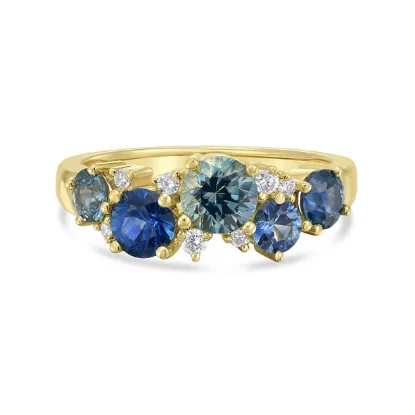 Picture of 14k Yellow Gold Montana Sapphire & Diamond Cluster Ring