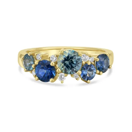 Picture of 14k Yellow Gold Montana Sapphire & Diamond Cluster Ring