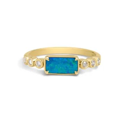 Picture of 14k Yellow Gold Opal & Diamond Rectangle East-West Ring