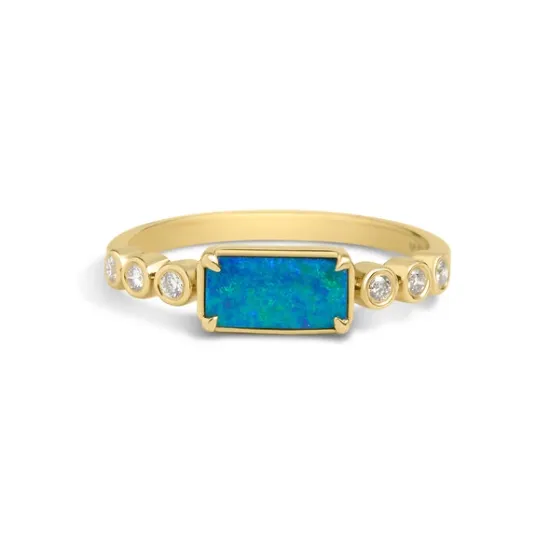 Picture of 14k Yellow Gold Opal & Diamond Rectangle East-West Ring