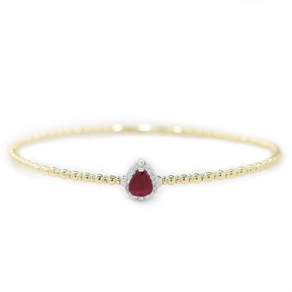Picture of 14k Two Tone Gold Pear Cut Ruby & Diamond Halo Beaded Bangle