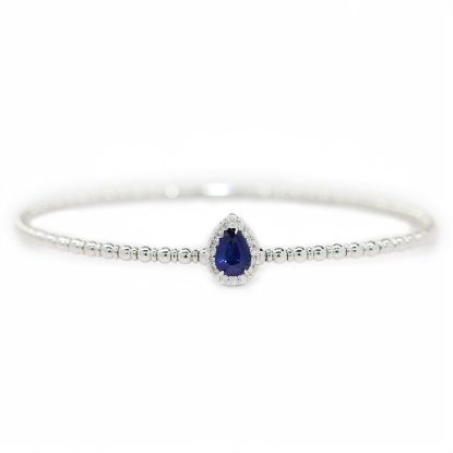 Picture of 14k White Gold Pear Cut Sapphire & Diamond Halo Beaded Bangle