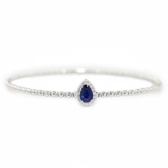Picture of 14k White Gold Pear Cut Sapphire & Diamond Halo Beaded Bangle
