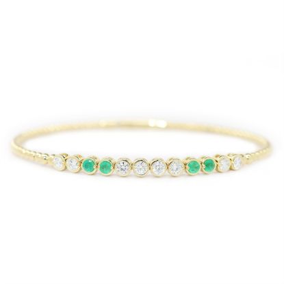 Picture of 14k Yellow Gold Bezel Set Diamond & Emerald Beaded Bangle