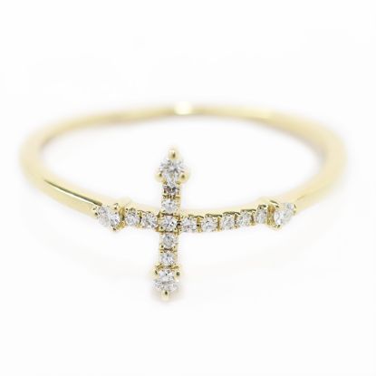 Picture of 14k Yellow Gold Diamond Cross Ring