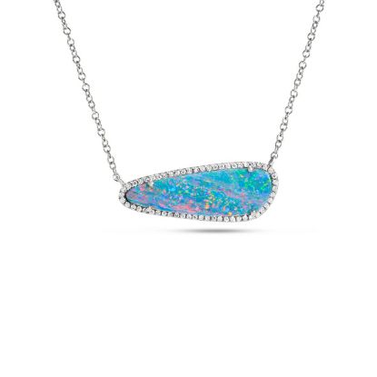 Picture of 14k White Gold Opal & Diamond East-West Necklace