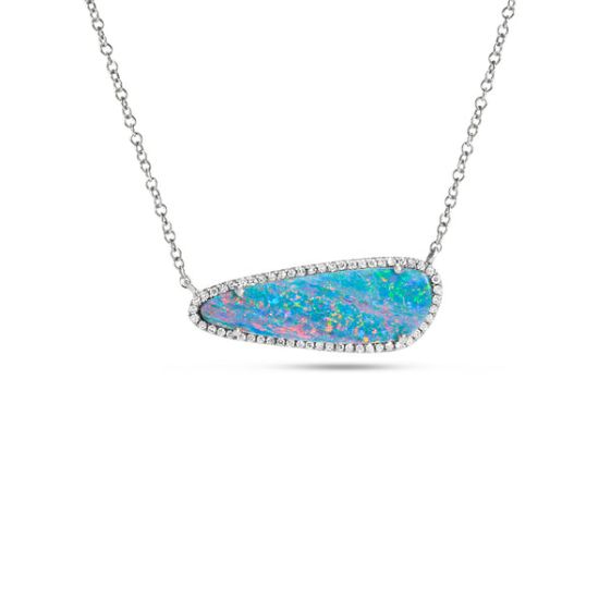 Picture of 14k White Gold Opal & Diamond East-West Necklace