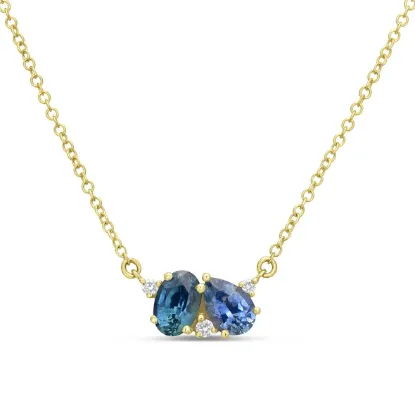 Picture of 14k Yellow Gold Montana Sapphire & Diamond Duo Necklace