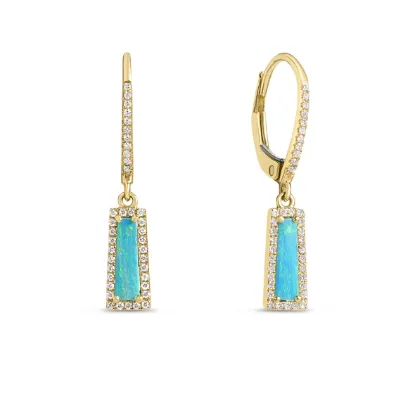 Picture of 14k Yellow Gold Black Opal & Diamond Trapezoid Dangle Earrings