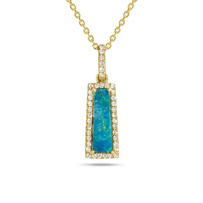 Picture of 14k Yellow Gold Black Opal Doublet & Diamond Trapezoid Pendant