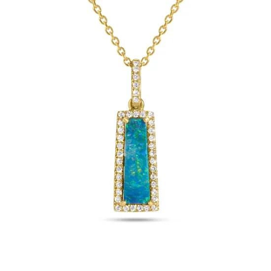 Picture of 14k Yellow Gold Black Opal Doublet & Diamond Trapezoid Pendant