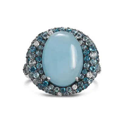 Picture of 14 White Gold Cabochon Aquamarine, Blue Topaz, & Diamond Mosaic Ring